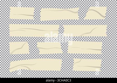 Duct Tape Collection Isolated on White. Realistic set of stripes made of sticky tape, realistic sticky tape stripes on transparent background Stock Vector
