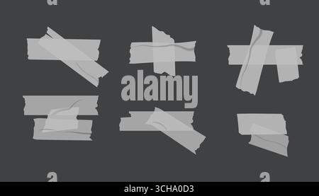 Duct Tape Collection Isolated on White, et of realistic sticky tape stripes on black  background Stock Vector