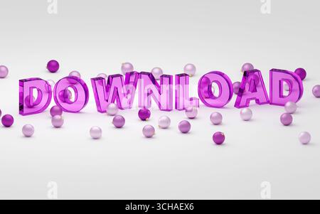 Luxury purple glass inscription download on light podium, soft light, front view smooth background, 3d rendering Stock Photo