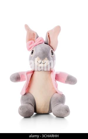 Cute Plush Easter Bunny Toy isolated on white Background Stock Photo