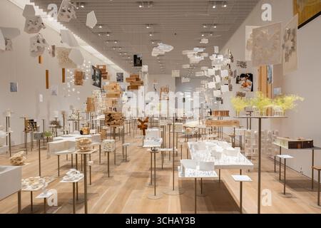 Sou Fujimoto exhibition at Mori Art Museum displaying models and drawings Tokyo Stock Photo