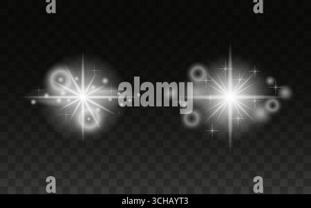 Bright Light Effects with Radiant Sparkle Patterns on a Black Background. Stock Vector