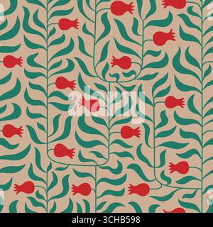 Modern simple pomegranat foliage vector seamless pattern for textile, wallpaper, packcage, fabric, banner. Simple botanical vector background. Stock Vector