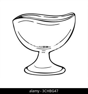 Empty glass dessert cup monochrome vector illustration. Placeholder, bowl for jam, honey, ice cream, or pudding etching drawing. Sundae dish for menu Stock Vector
