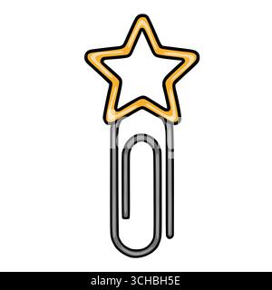 A vector illustration of a stylish paperclip adorned with a golden star, showcasing a unique blend of office supplies and playful design elements. Stock Vector