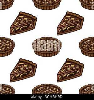 Seamless vector pattern of delicious chocolate peanut butter pie slices and whole pies, perfect for bakery packaging or dessert menu design. Stock Vector
