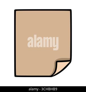 A vector illustration of a single, light brown sticky note with a curled corner, featuring a bold black outline and subtle shading for a hand-drawn ae Stock Vector