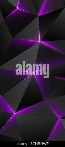 Dark low poly smartphone wallpaper. Abstract geometric background with triangles. Gray purple background. Shining lines, triangle. Concept innovation. Stock Vector