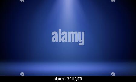 Spotlight blue stage background. Minimalist interior studio room illuminated by a spotlight. Backdrop for displaying products, presentation, advert Stock Vector