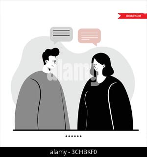 Two People in Conversation: Minimalist Illustration Stock Vector