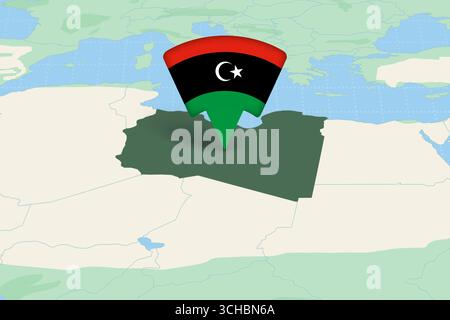 Libya Location Highlighted on African Map with Flag Icon. Detailed Vector Design. Stock Vector