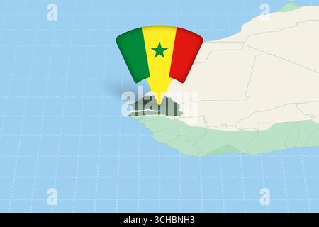 Senegal Location Highlighted on African Map with Flag Icon. Detailed Vector Design. Stock Vector