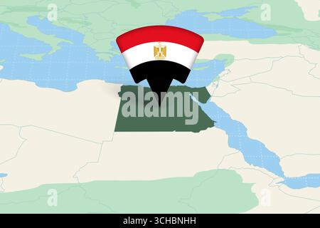 Egypt Location Highlighted on African Map with Flag Icon. Detailed Vector Design. Stock Vector