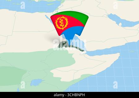 Eritrea Location Highlighted on African Map with Flag Icon. Detailed Vector Design. Stock Vector