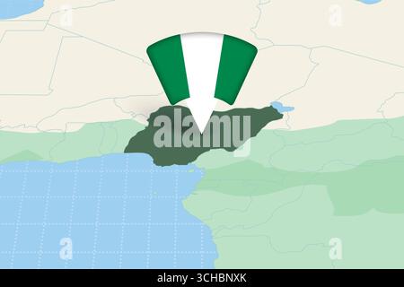 Nigeria Location Highlighted on African Map with Flag Icon. Detailed Vector Design. Stock Vector