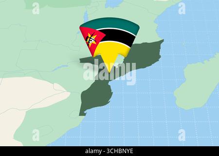 Mozambique Location Highlighted on African Map with Flag Icon. Detailed Vector Design. Stock Vector