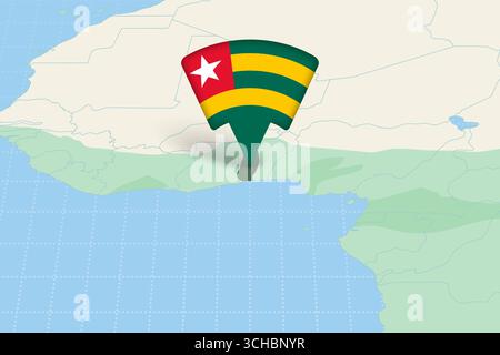Togo Location Highlighted on African Map with Flag Icon. Detailed Vector Design. Stock Vector