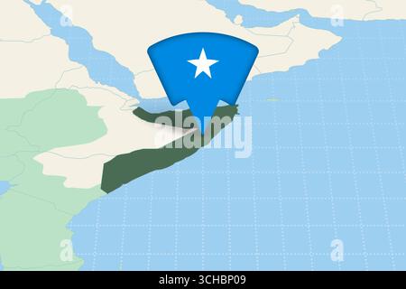 Somalia Location Highlighted on African Map with Flag Icon. Detailed Vector Design. Stock Vector