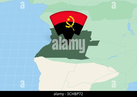 Angola Location Highlighted on African Map with Flag Icon. Detailed Vector Design. Stock Vector