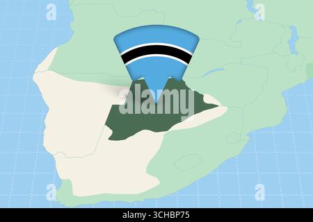 Botswana Location Highlighted on African Map with Flag Icon. Detailed Vector Design. Stock Vector
