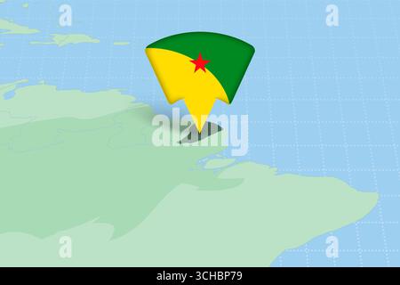 French Guiana Location Highlighted on American Map with Flag Icon. Detailed Vector Design. Stock Vector