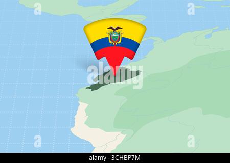 Ecuador Location Highlighted on American Map with Flag Icon. Detailed Vector Design. Stock Vector