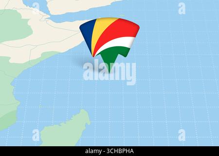 Seychelles Location Highlighted on Map with Flag Icon. Detailed Vector Design. Stock Vector