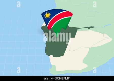 Namibia Location Highlighted on African Map with Flag Icon. Detailed Vector Design. Stock Vector