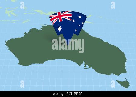 Australia Location Highlighted on Oceania Map with Flag Icon. Detailed Vector Design. Stock Vector