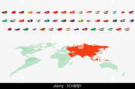 Vintage Asian Flags with Worn Texture and Wave Motion. Stock Vector