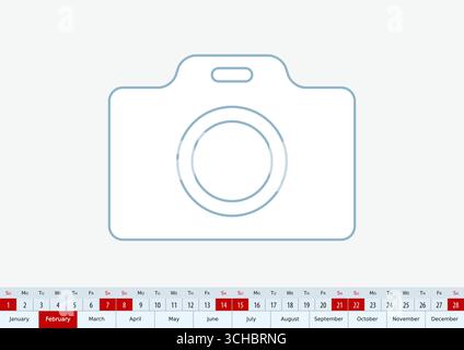 February 2026 for desk calendar, one line vector template calendar in English. Stock Vector