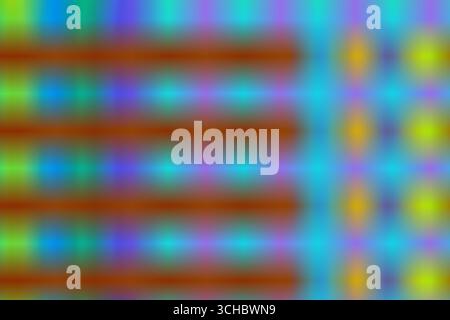 Blurred abstract pattern with vibrant horizontal stripes and glowing circular elements. Colorful, psychedelic and energetic digital texture. Stock Photo