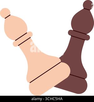 Minimalist flat design of two chess bishops in light and dark colors crossed together, symbolizing strategy, balance, and opposition Stock Vector