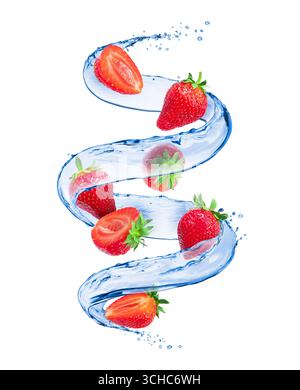 Strawberries with splashes of water in a swirling shape Stock Photo