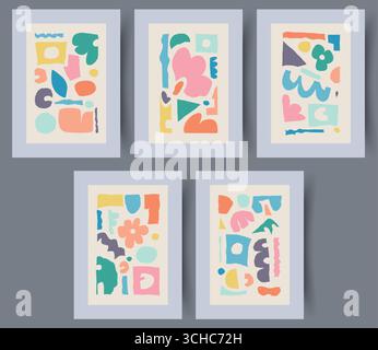A Collection of Colorful and Vibrant Abstract Artwork Perfectly Designed in Framed Style Stock Vector
