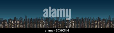 Building Background and Banner. City building at Night. Skyscraper. Cityscape. Urban landscape. Metropolis City. Vector Illustration. Stock Vector