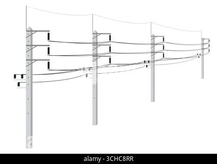 Electric pole. Power Poles. Electric Power transmission. Vector Illustration Isolated on White Background. Stock Vector