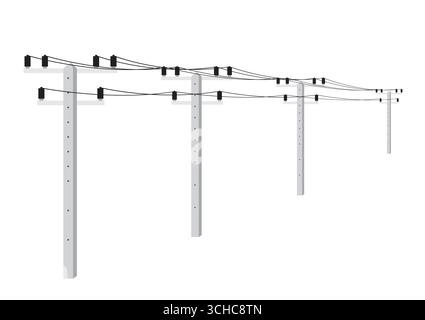 Electric pole. Power Poles. Electric Power transmission. Vector Illustration Isolated on White Background. Stock Vector