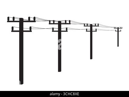 Electric pole. Power Poles. Electric Power transmission. Vector Illustration Isolated on White Background. Stock Vector