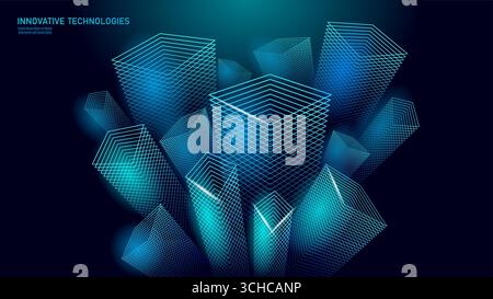 Abstract geometric structures illustration. Glowing lines create futuristic shapes modern style. Technology business science design presentation backg Stock Vector