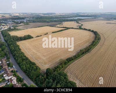 Aerial view looking approx. south east (from above Kempston Hardwick station) of the proposed Universal Studios theme park site near Bedford, UK. Stock Photo