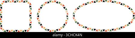 African pattern circle, square and rectangle frame. Mexican ethnic motif border. Triangular islamic ornament emblem. African ethnic culture ornament Stock Vector