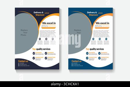 Modern business flyer template with oval photo placeholder and icons Stock Vector