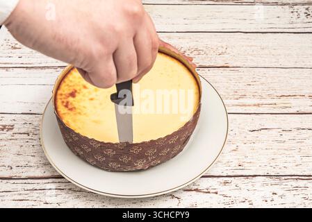 Japanese Steamed Cheesecake: A super-fluffy, soufflé-like texture with a hint of matcha tea Stock Photo