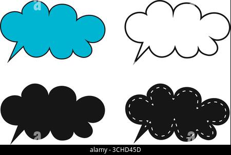 Set of cute talk clouds templates in doodle style. Dialogue bubbles, text boxes, quote frames, message tags, speech labels, conversation balloons isolated on white background. Vector illustration. Stock Vector