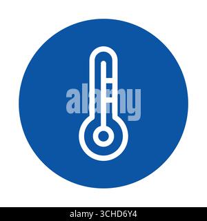 This image features a minimalist blue circular icon showcasing a simple thermometer design, ideal for representing temperature measurement and health Stock Vector