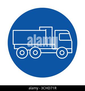 This image features a white line illustration of a truck on a blue circular background, symbolizing transport and logistics, ideal for various commerc Stock Vector