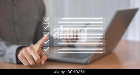 Digital Document Checklist, Business Efficiency and Technology Concepts, Document Integrity Management and Online Surveys Stock Photo
