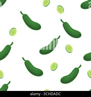 Seamless cucumber pattern on white background Stock Vector