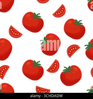 Seamless tomato pattern on white background Stock Vector